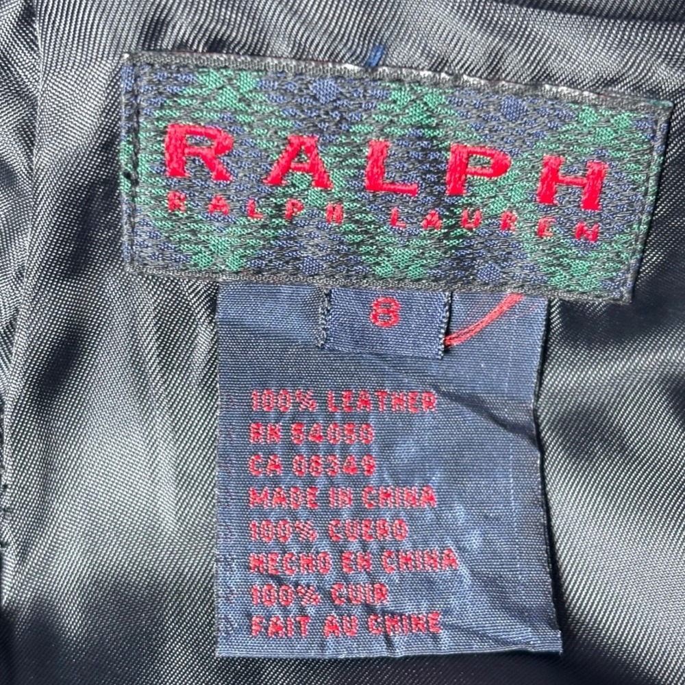VTG Ralph Lauren Leather Jacket Dress Set Black 90s Moto Biker Cyber Sz 8 Small - Picture 10 of 16